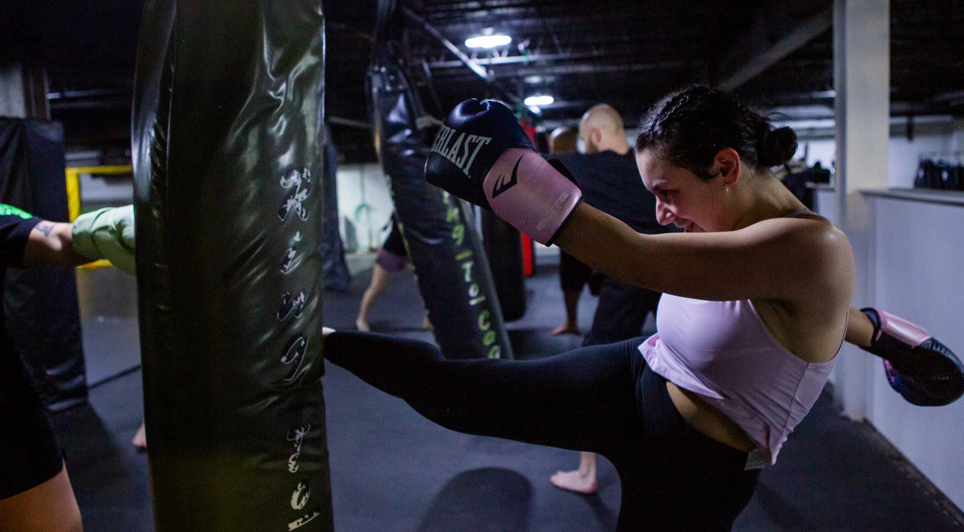 Woman kicking the bag
